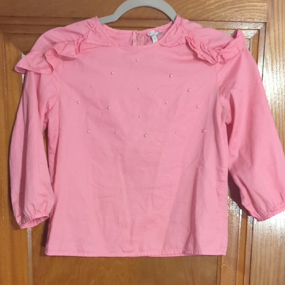 Pink Ruffled Blouse with Puff Sleeves